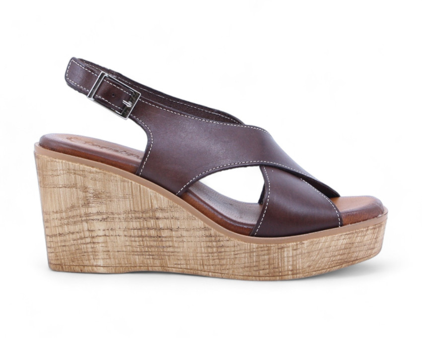 raquel perez Sandalia Cuña Moneda 02 Marrón Mujer