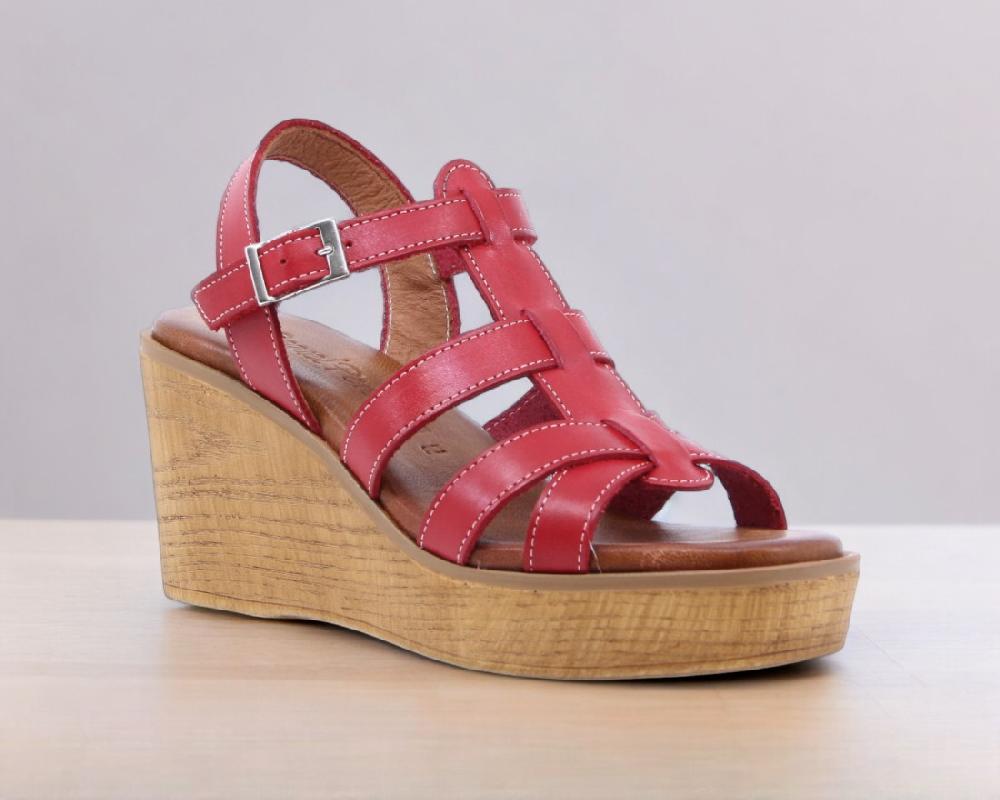 Raquel Perez Sandalia Cuña Moneke 02 Rojo Mujer