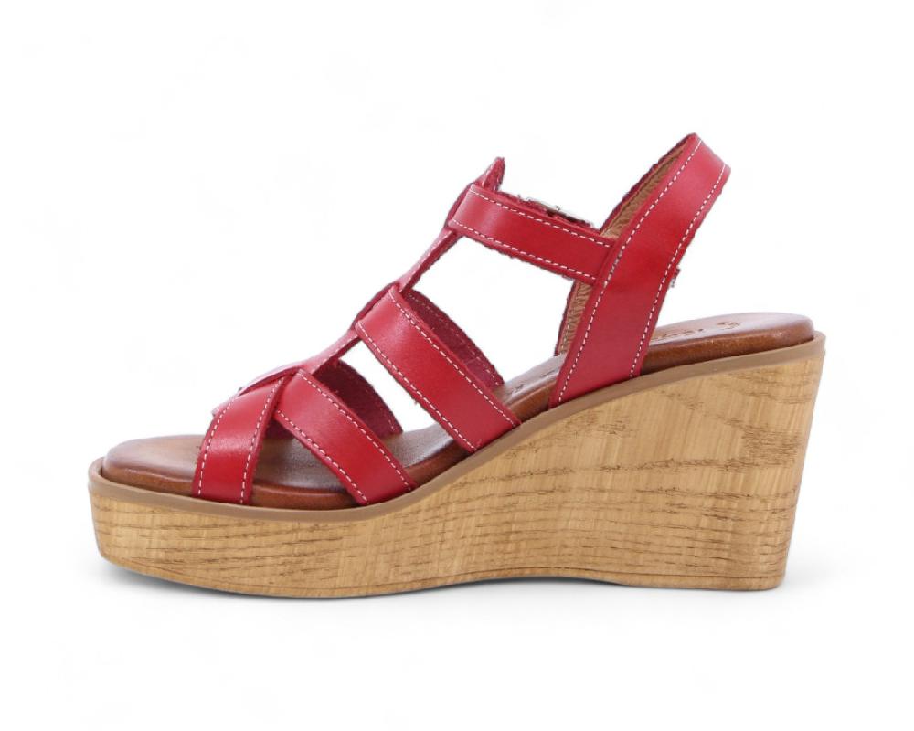 Raquel Perez Sandalia Cuña Moneke 02 Rojo Mujer