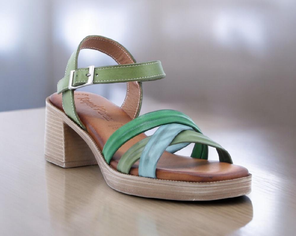 Raquel Perez Sandalia Tacón Pétalo 02 Verde Mujer