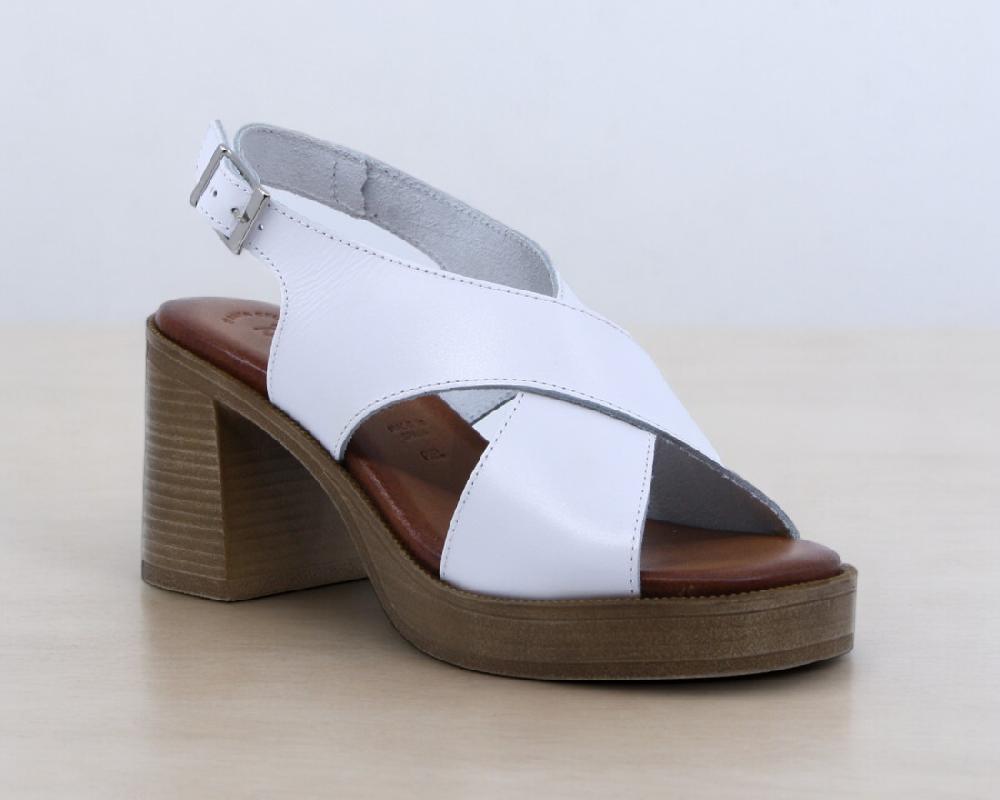 Raquel Perez Sandalia Tacón Tangente Blanco Mujer