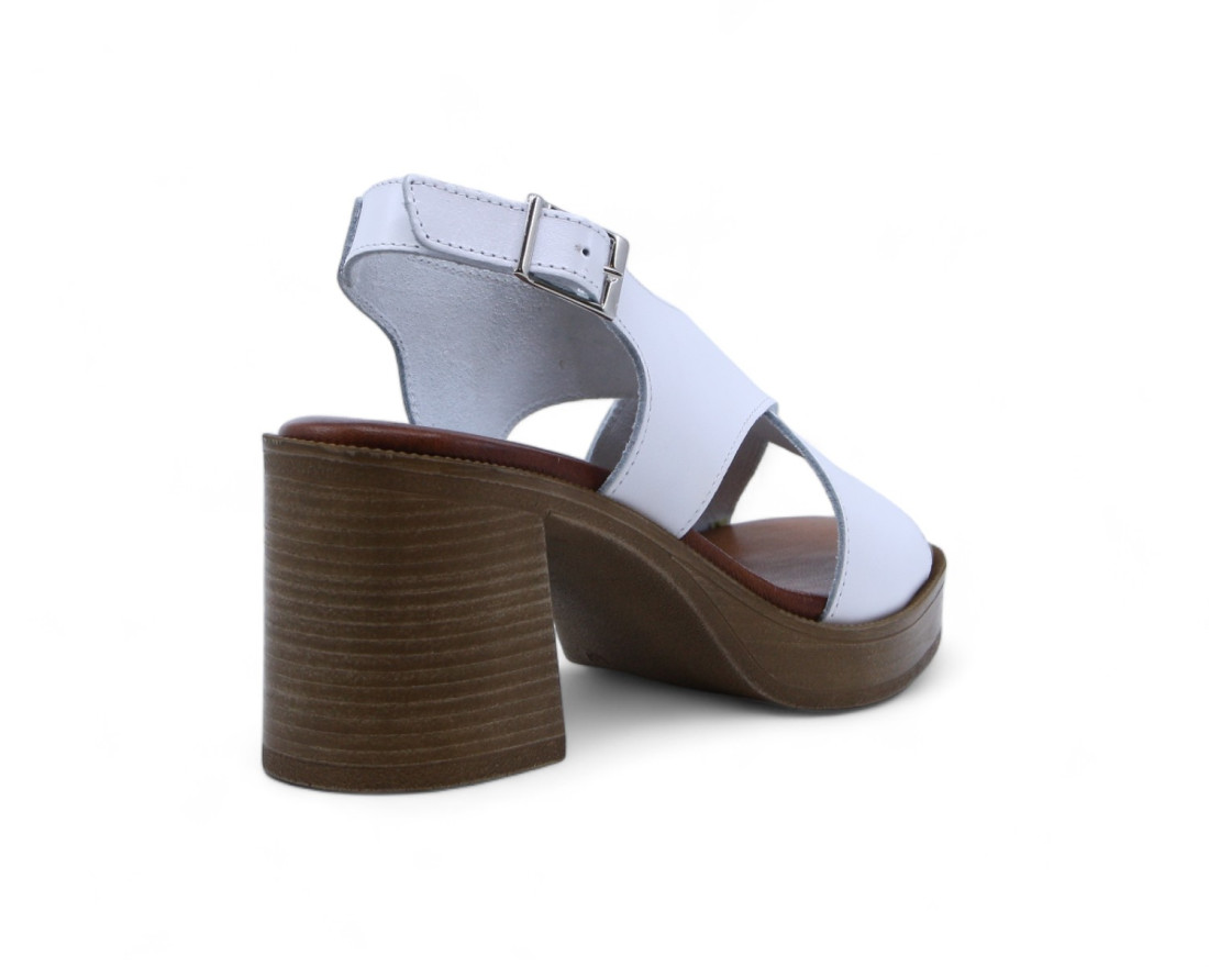 Raquel Perez Sandalia Tacón Tangente Blanco Mujer