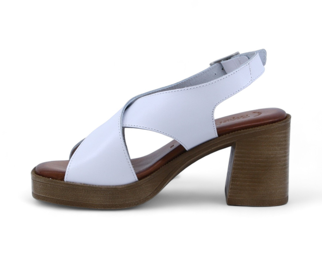 Raquel Perez Sandalia Tacón Tangente Blanco Mujer