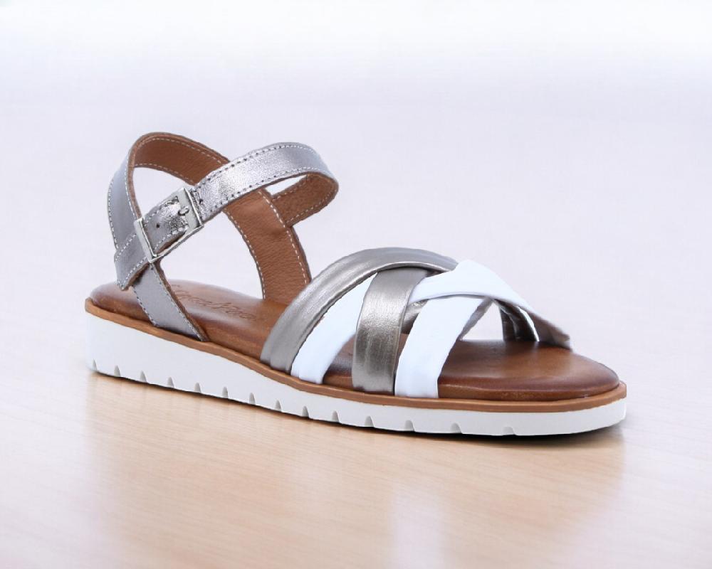 Raquel Perez Sandalia Caboverde Blanco Arena Metalizado Mujer