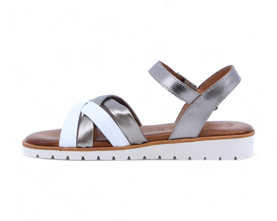 Raquel Perez Sandalia Caboverde Blanco Arena Metalizado Mujer