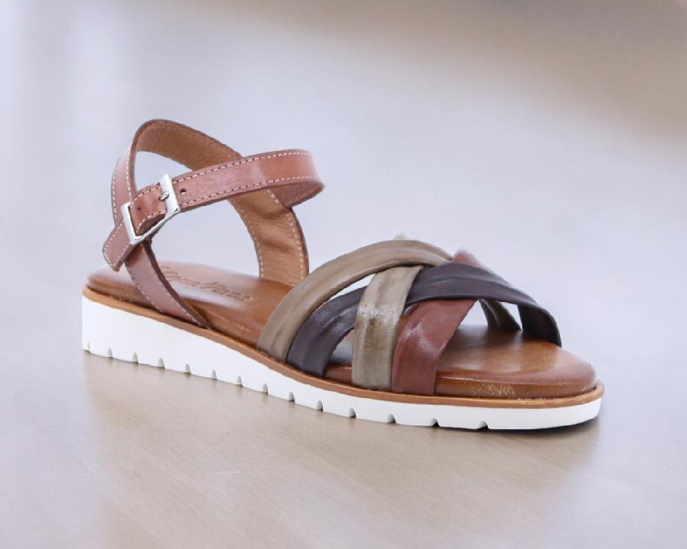 Raquel Perez Sandalia Caboverde Cuero Taupe Marrón Mujer