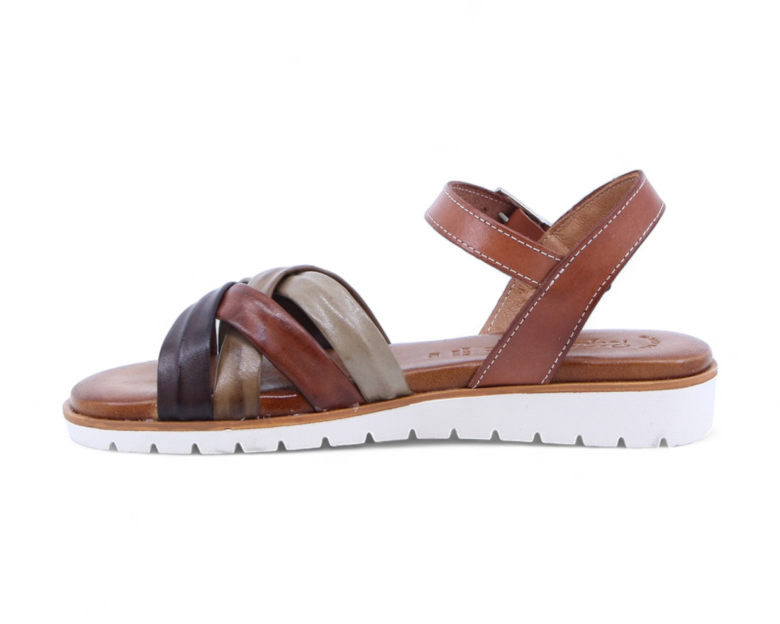 Raquel Perez Sandalia Caboverde Cuero Taupe Marrón Mujer