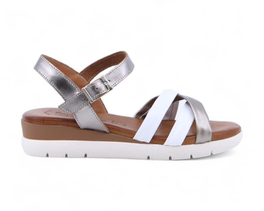 raquel perez Sandalia Capital 02 Blanco Arena Metal Mujer