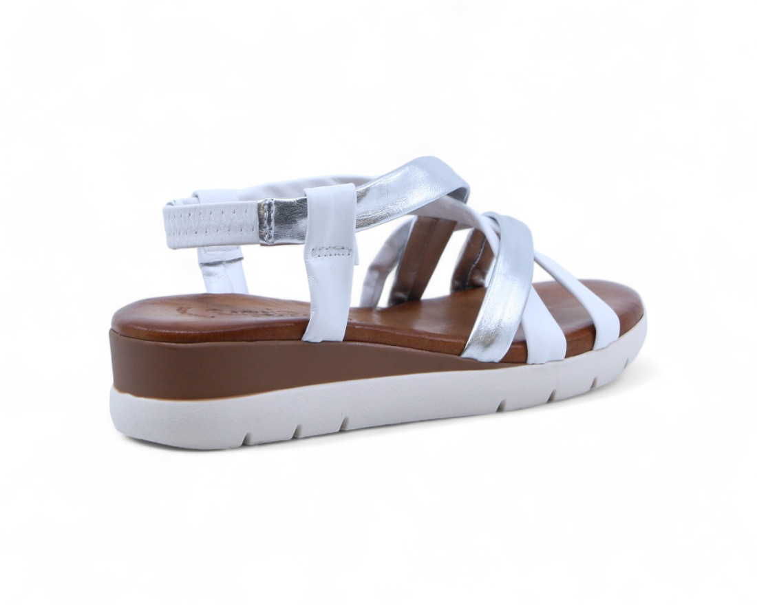 Raquel Perez Sandalia Carmesi 02 Blanco Plata Mujer