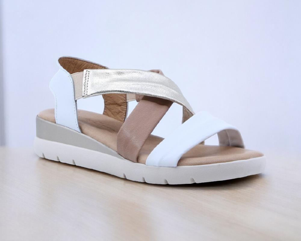 Raquel Perez Sandalia Chantal 08 Blanco Platino Beige Mujer