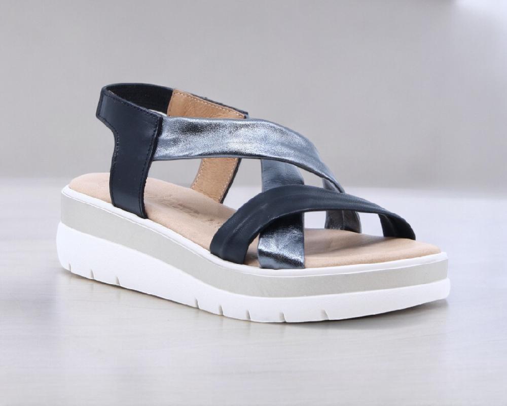 Raquel Perez Sandalia Cristal Plus Platino Negro Metal Mujer