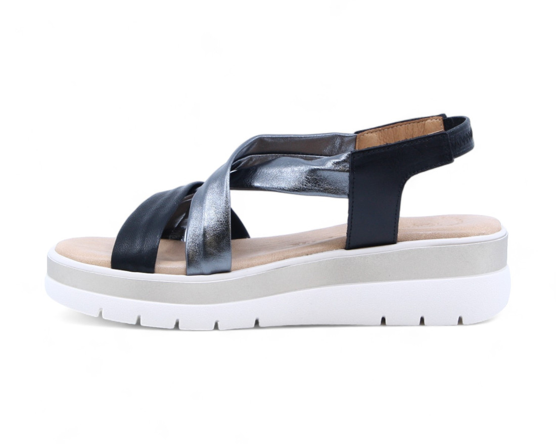 Raquel Perez Sandalia Cristal Plus Platino Negro Metal Mujer