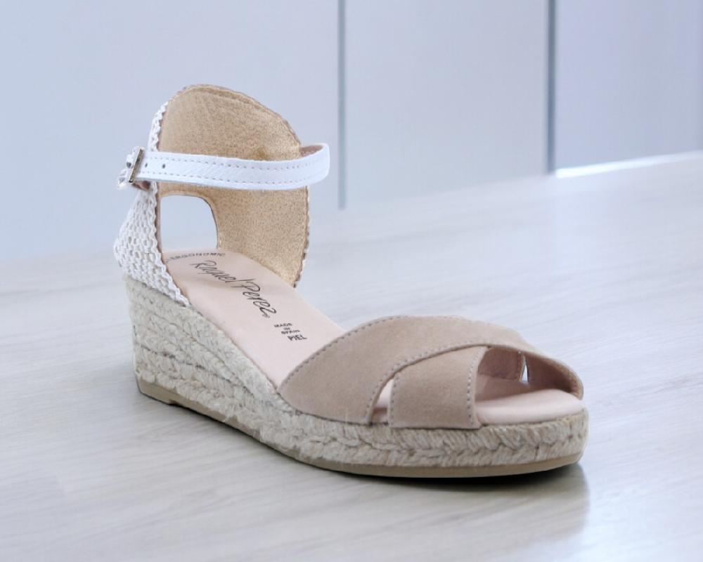 Raquel Perez Sandalia Cuña Esparto Calafell Ante Beige Mujer