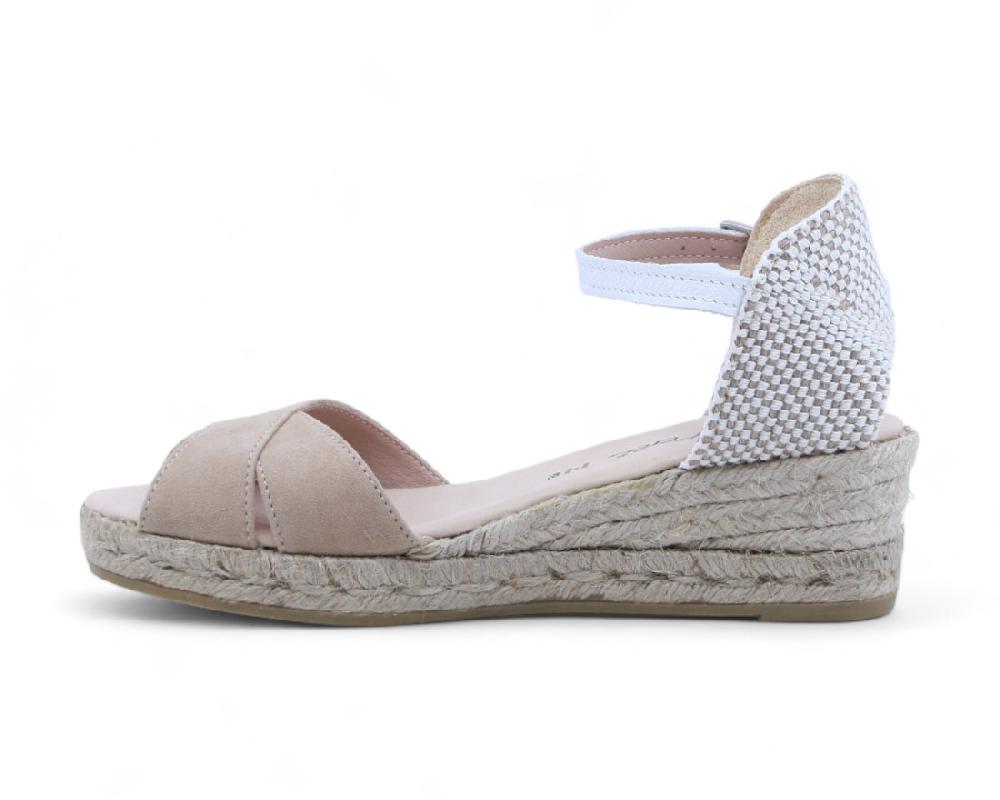 Raquel Perez Sandalia Cuña Esparto Calafell Ante Beige Mujer