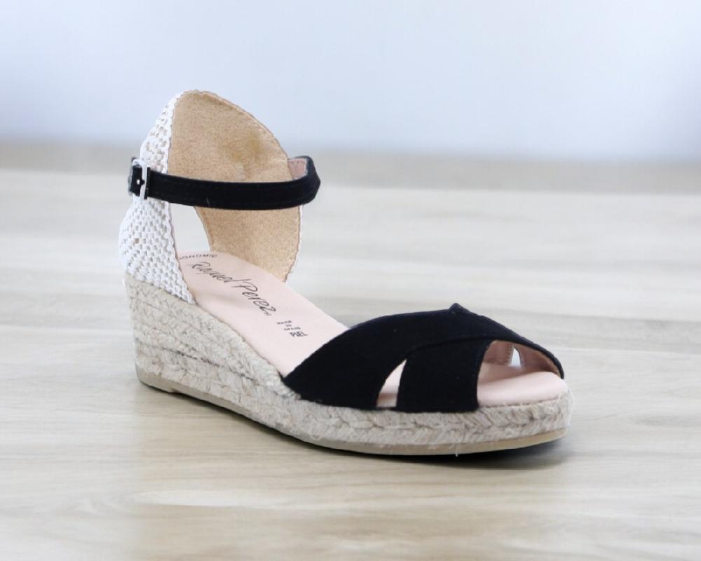 Raquel Perez Sandalia Cuña Esparto Calafell Negro Mujer