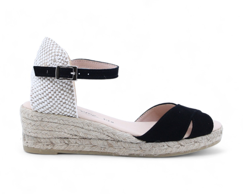 raquel perez Sandalia Cuña Esparto Calafell Negro Mujer