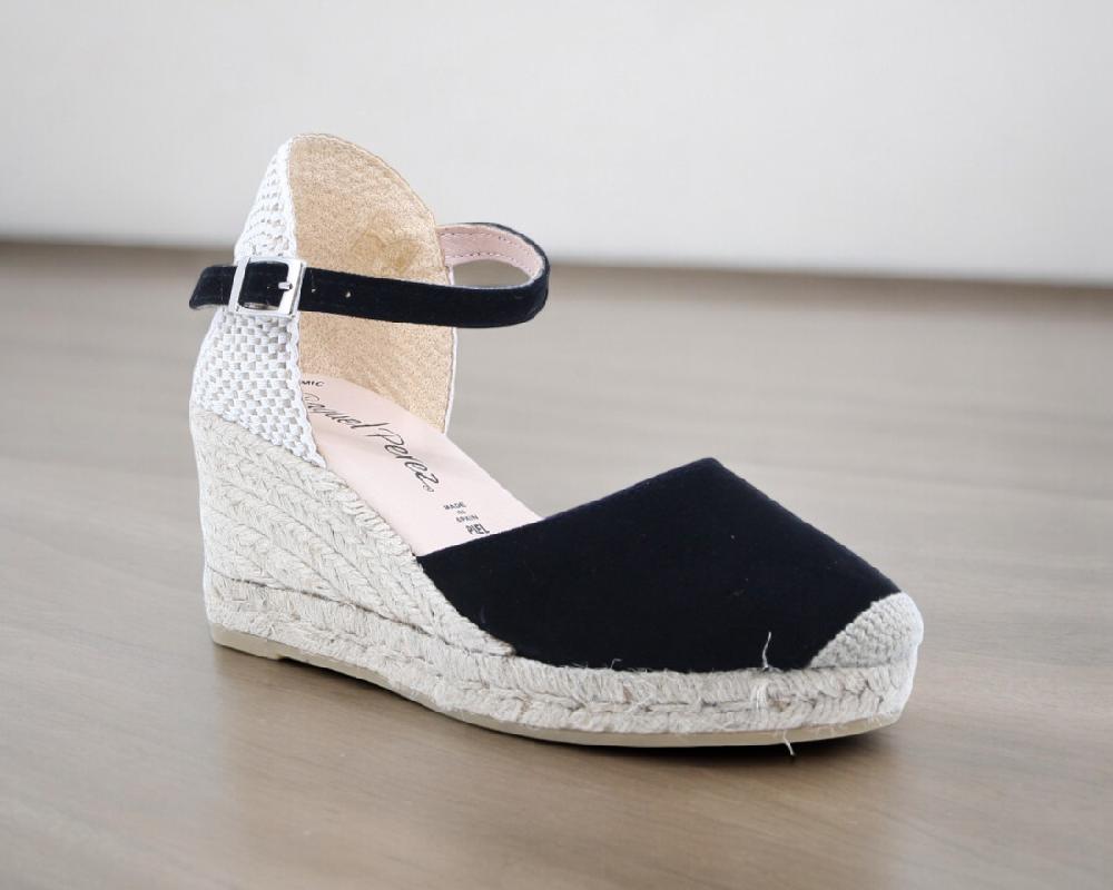 Raquel Perez Sandalia Cuña Esparto Formentera Negra Mujer