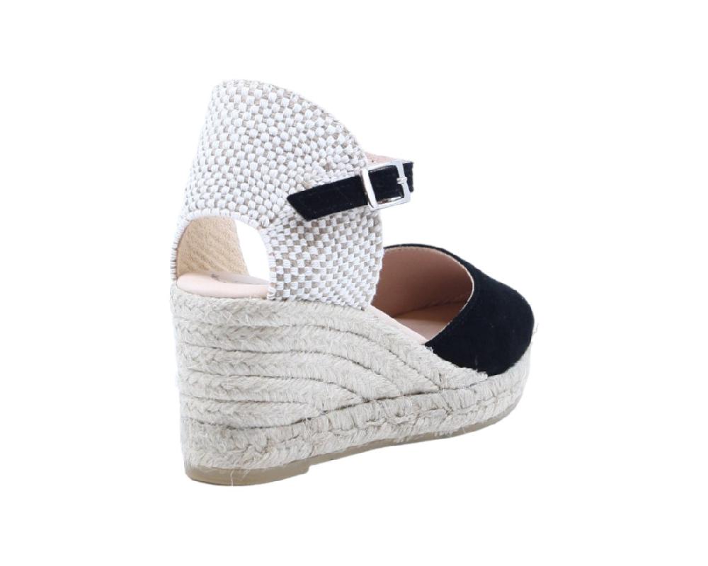 Raquel Perez Sandalia Cuña Esparto Formentera Negra Mujer