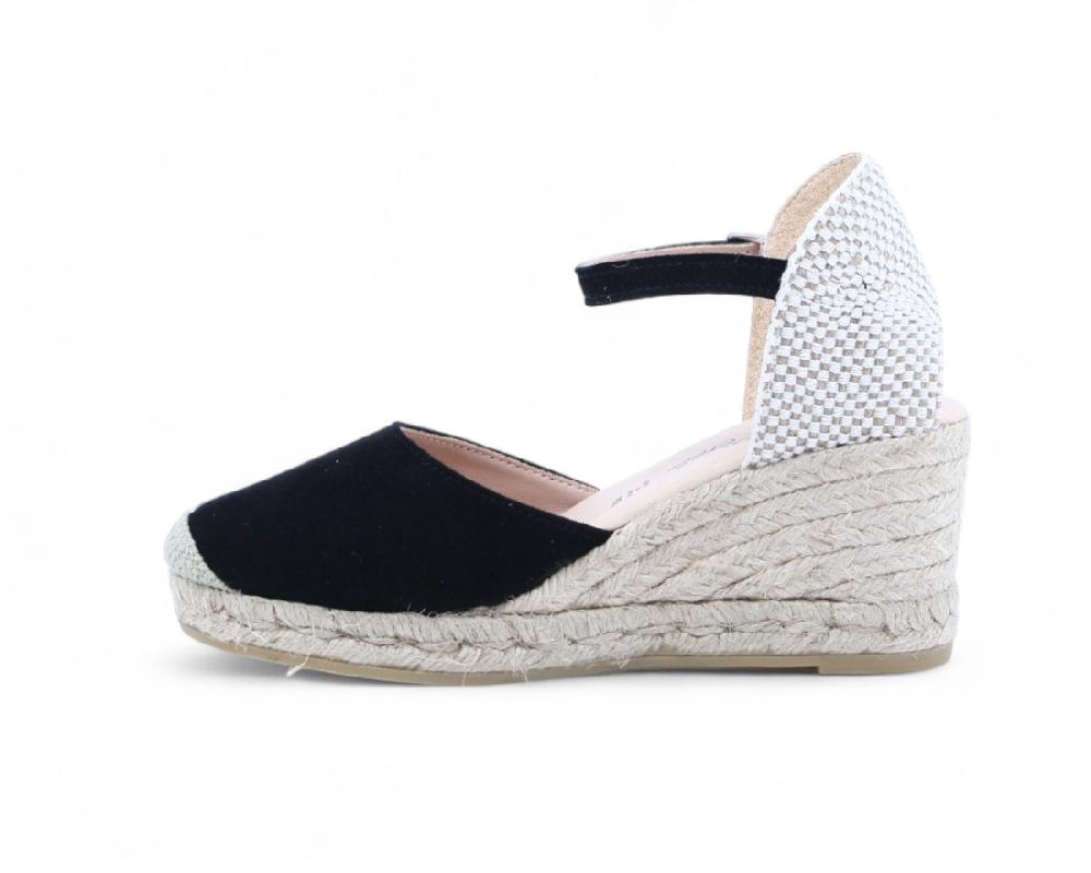 Raquel Perez Sandalia Cuña Esparto Formentera Negra Mujer