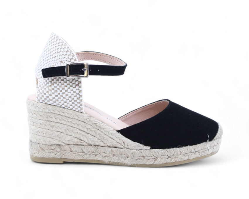 raquel perez Sandalia Cuña Esparto Formentera Negra Mujer