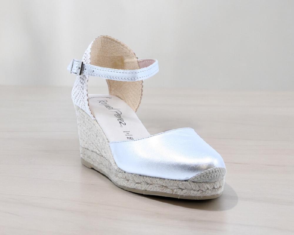 Raquel Perez Sandalia Cuña Esparto Formentera Plata Mujer