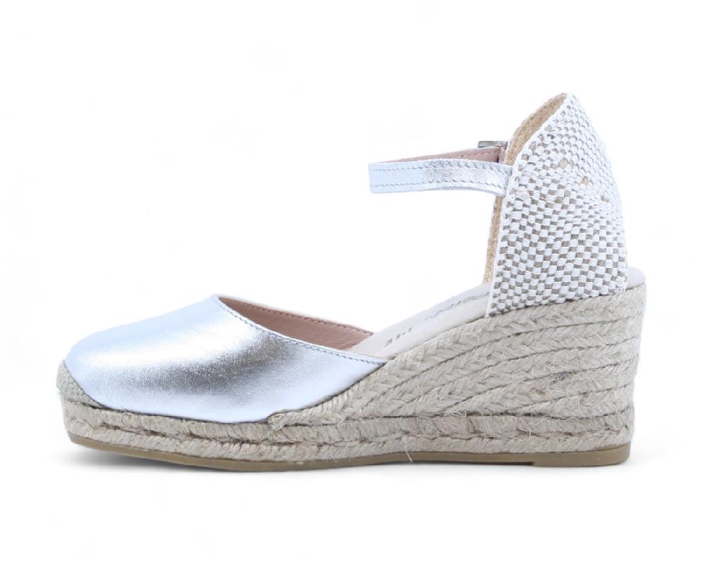 Raquel Perez Sandalia Cuña Esparto Formentera Plata Mujer