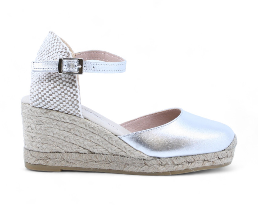 raquel perez Sandalia Cuña Esparto Formentera Plata Mujer