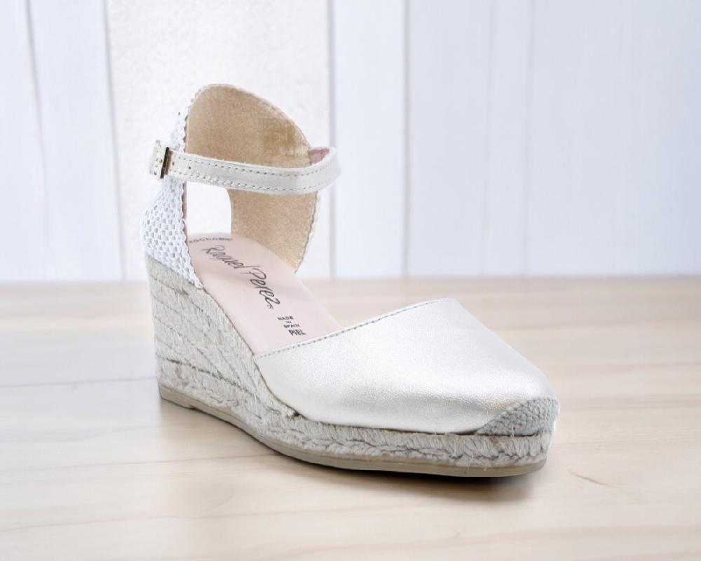 Raquel Perez Sandalia Cuña Esparto Formentera Platino Mujer