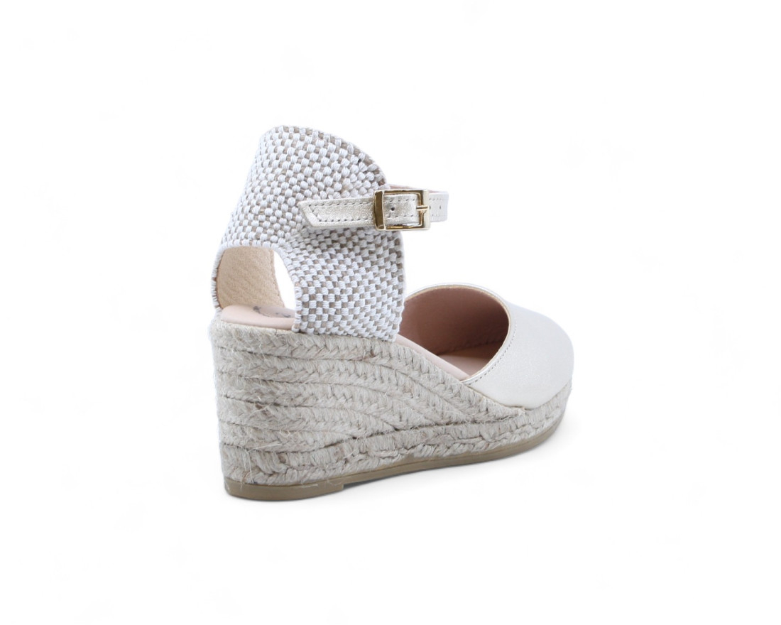 Raquel Perez Sandalia Cuña Esparto Formentera Platino Mujer