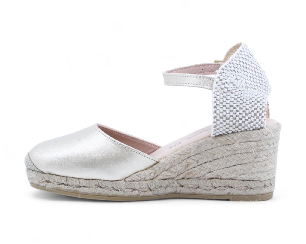 Raquel Perez Sandalia Cuña Esparto Formentera Platino Mujer