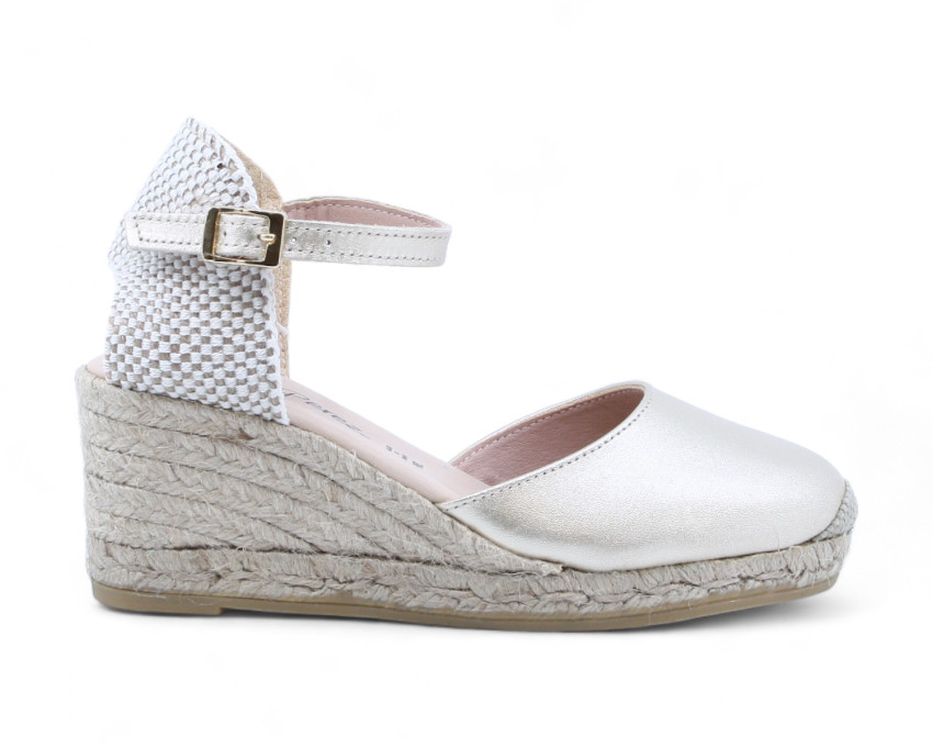 raquel perez Sandalia Cuña Esparto Formentera Platino Mujer