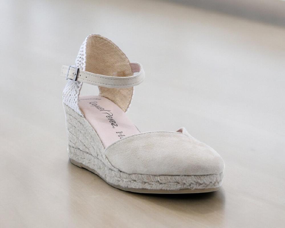 Raquel Perez Sandalia Cuña Esparto Haro 24 Ante Beige Mujer