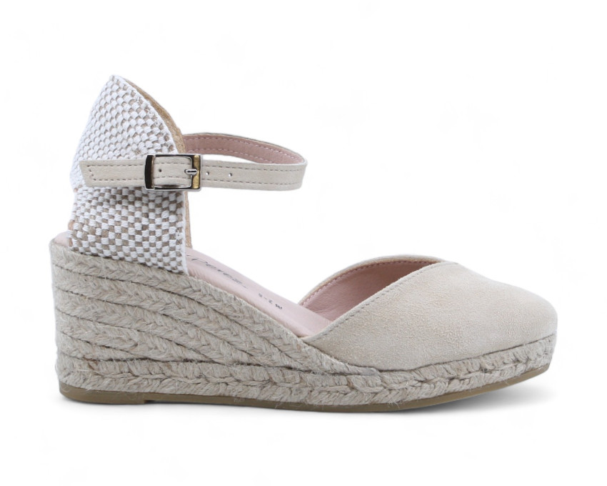 raquel perez Sandalia Cuña Esparto Haro 24 Ante Beige Mujer