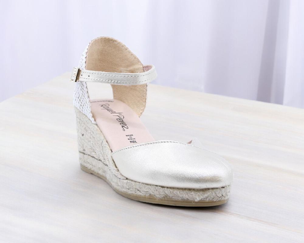 Raquel Perez Sandalia Cuña Esparto Haro 24 Platino Mujer