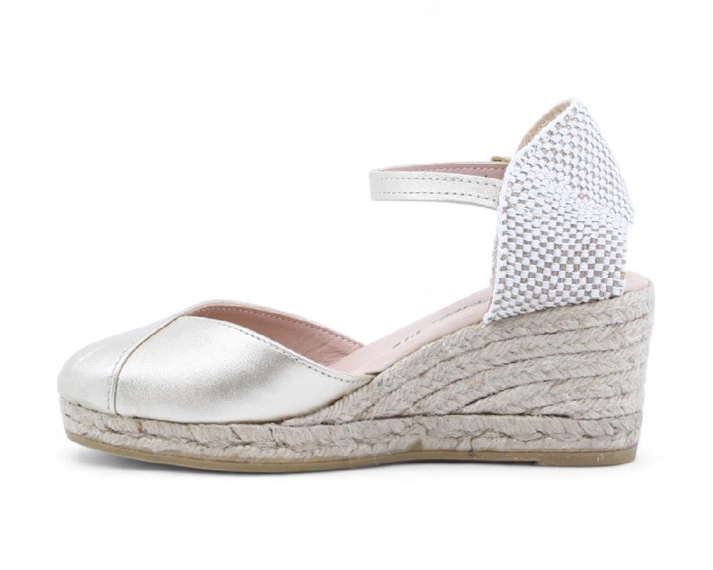 Raquel Perez Sandalia Cuña Esparto Haro 24 Platino Mujer