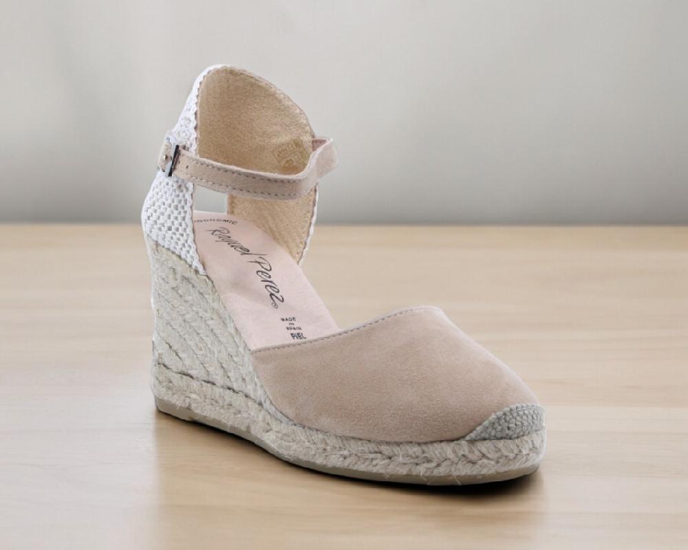 Raquel Perez Sandalia Cuña Esparto Ibiza 24 Ante Beige Mujer