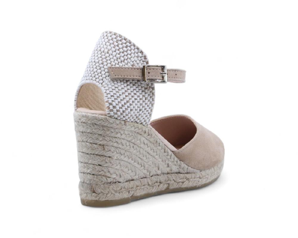 Raquel Perez Sandalia Cuña Esparto Ibiza 24 Ante Beige Mujer