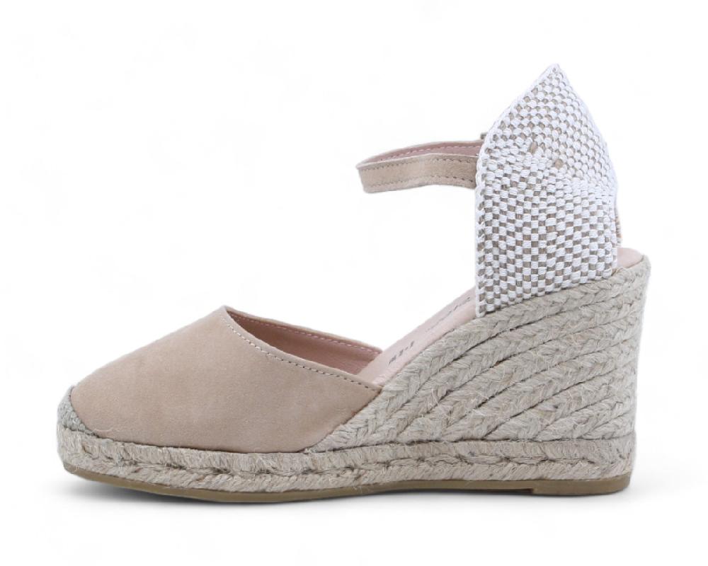 Raquel Perez Sandalia Cuña Esparto Ibiza 24 Ante Beige Mujer