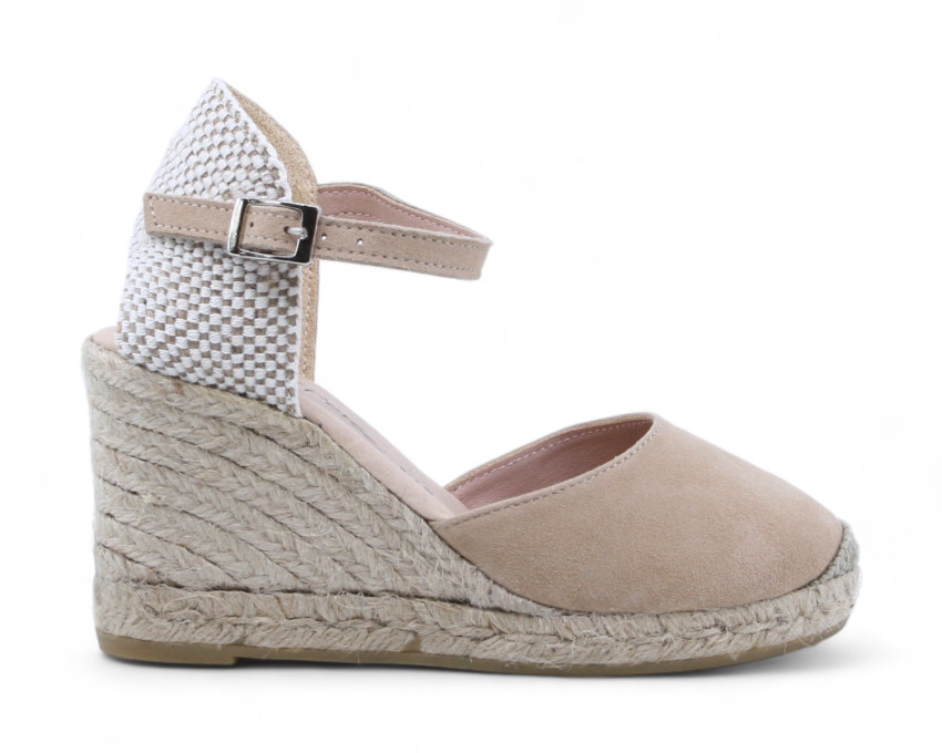 raquel perez Sandalia Cuña Esparto Ibiza 24 Ante Beige Mujer