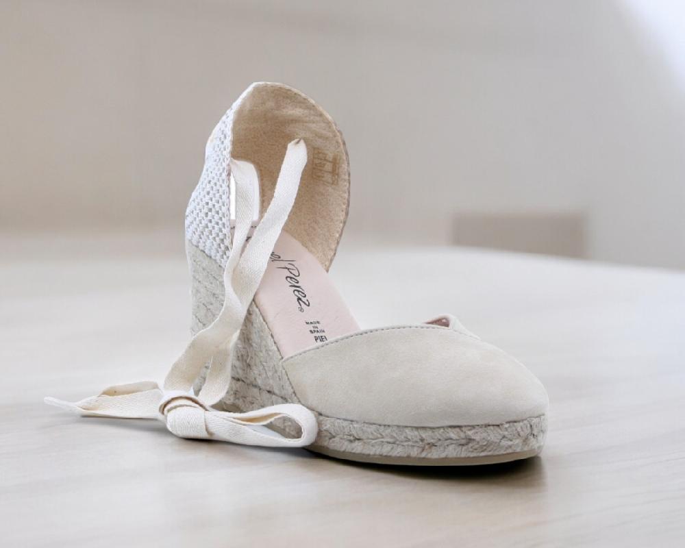 Raquel Perez Sandalia Cuña Esparto Iserna 24 Ante Beige Mujer