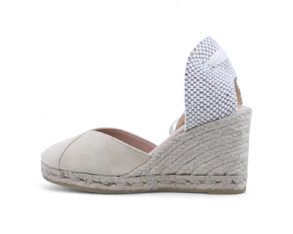 Raquel Perez Sandalia Cuña Esparto Iserna 24 Ante Beige Mujer