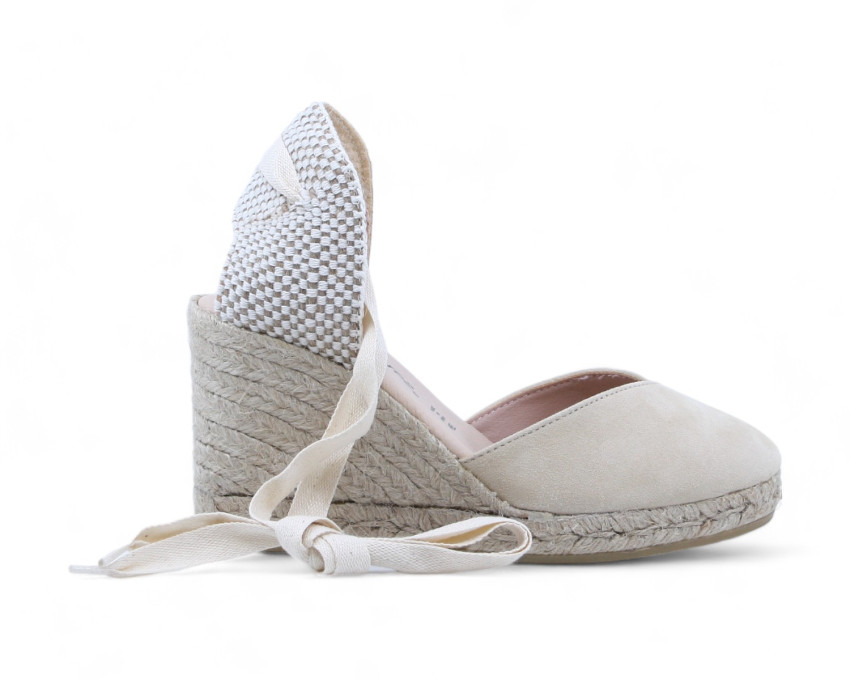 raquel perez Sandalia Cuña Esparto Iserna 24 Ante Beige Mujer