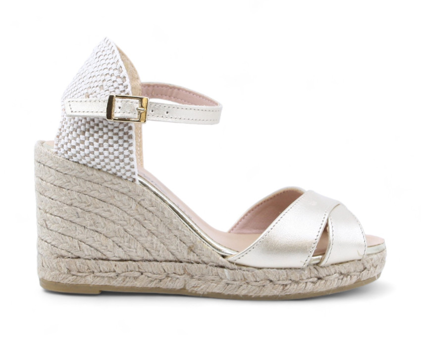 raquel perez Sandalia Cuña Esparto Istmo 24 Platino Mujer