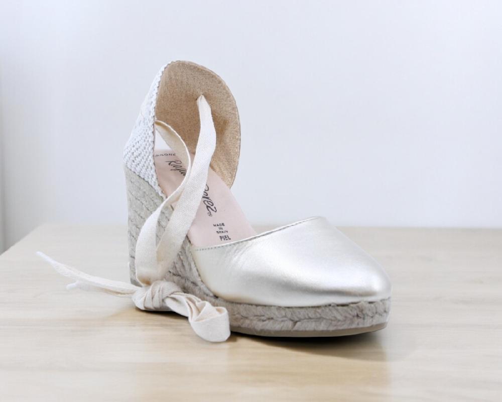 Raquel Perez Sandalia Cuña Esparto Itaca 24 Platino Mujer