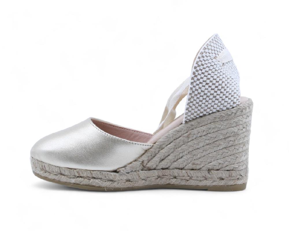 Raquel Perez Sandalia Cuña Esparto Itaca 24 Platino Mujer