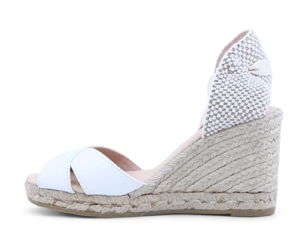 Raquel Perez Sandalia Cuña Esparto Izal Piel Blanca Mujer