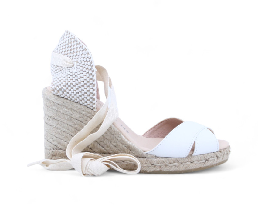 raquel perez Sandalia Cuña Esparto Izal Piel Blanca Mujer