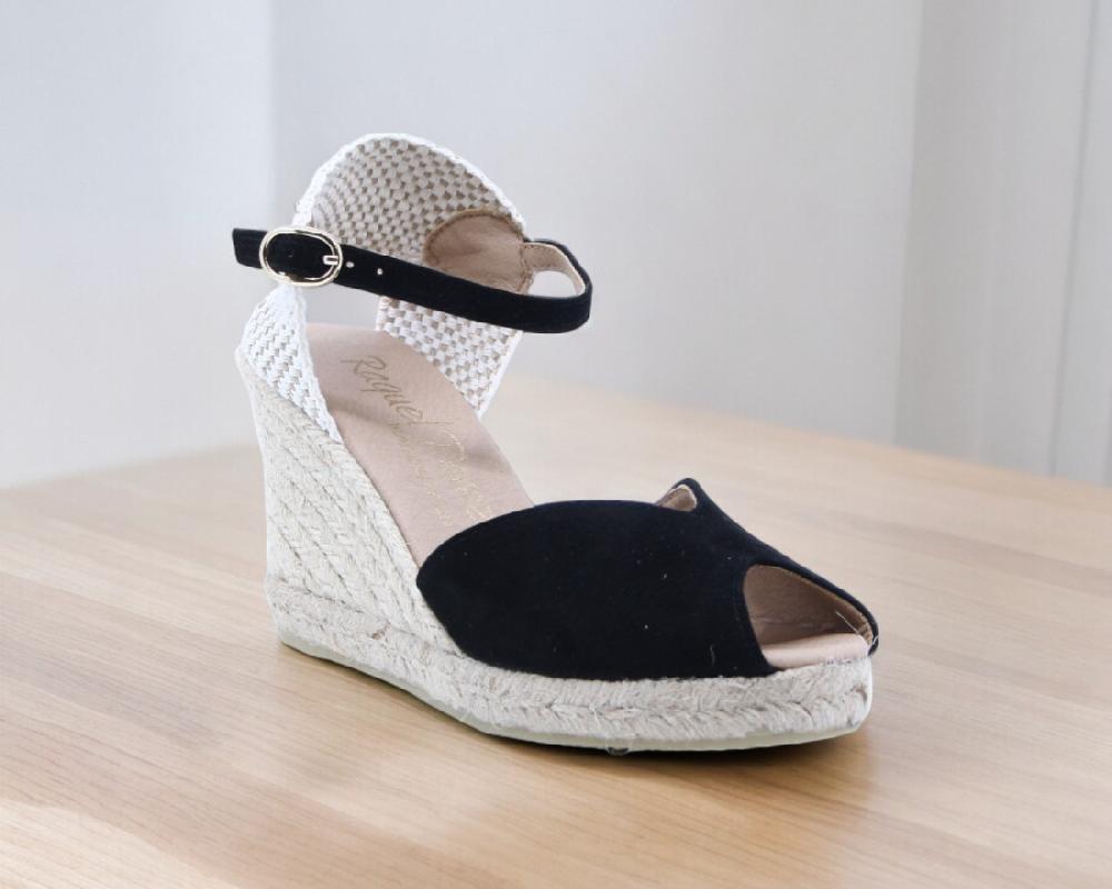 Raquel Perez Sandalia Cuña Esparto Mogadiscio Negro Mujer