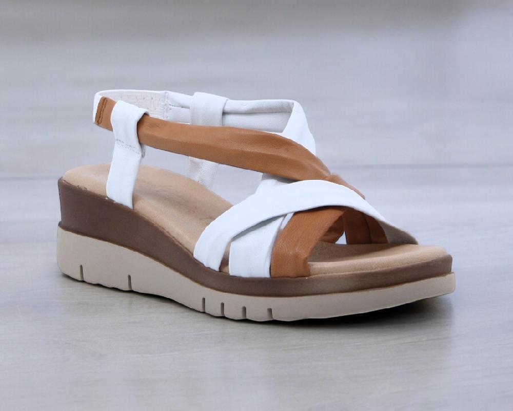 Raquel Perez Sandalia Cuña Finisterre Plus Blanco Cuero Mujer