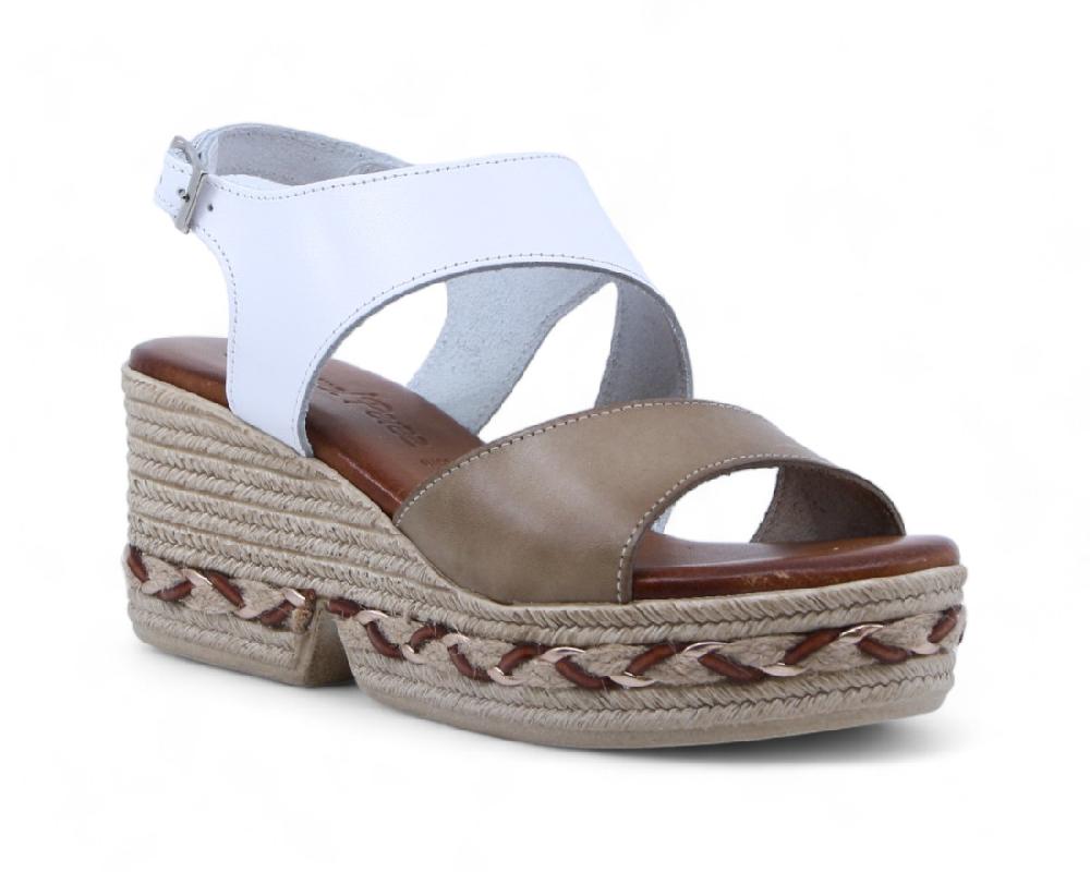 Raquel Perez Sandalia Cuña Génova 02 Blanco Cuero Mujer